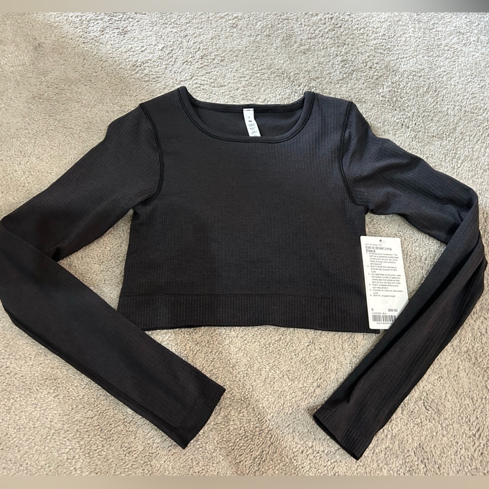 Lululemon Ebb to Street Long Sleeve in Black, Size 6